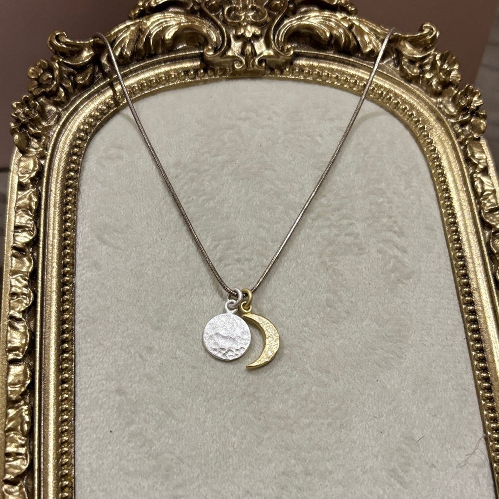 Sterling silver & gold-tone crescent moon and hammered disc pendant necklace